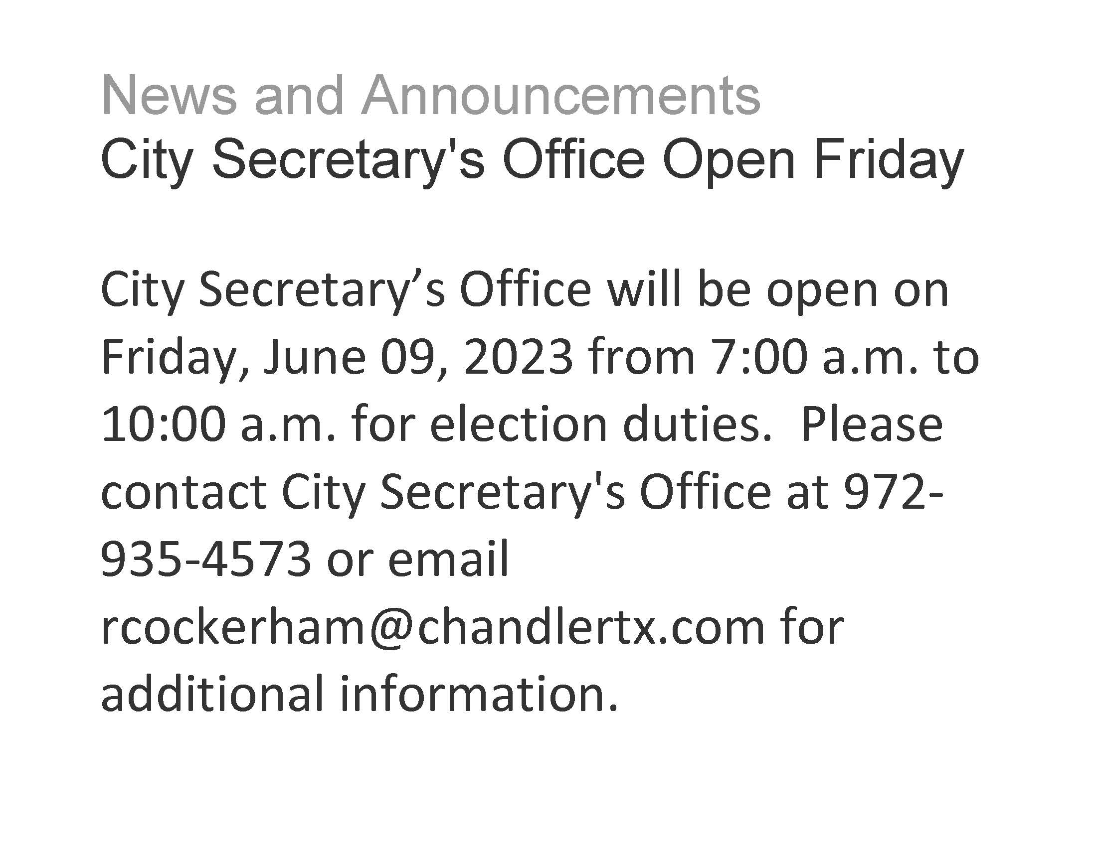 News and Announcements-Friday June 09 2023