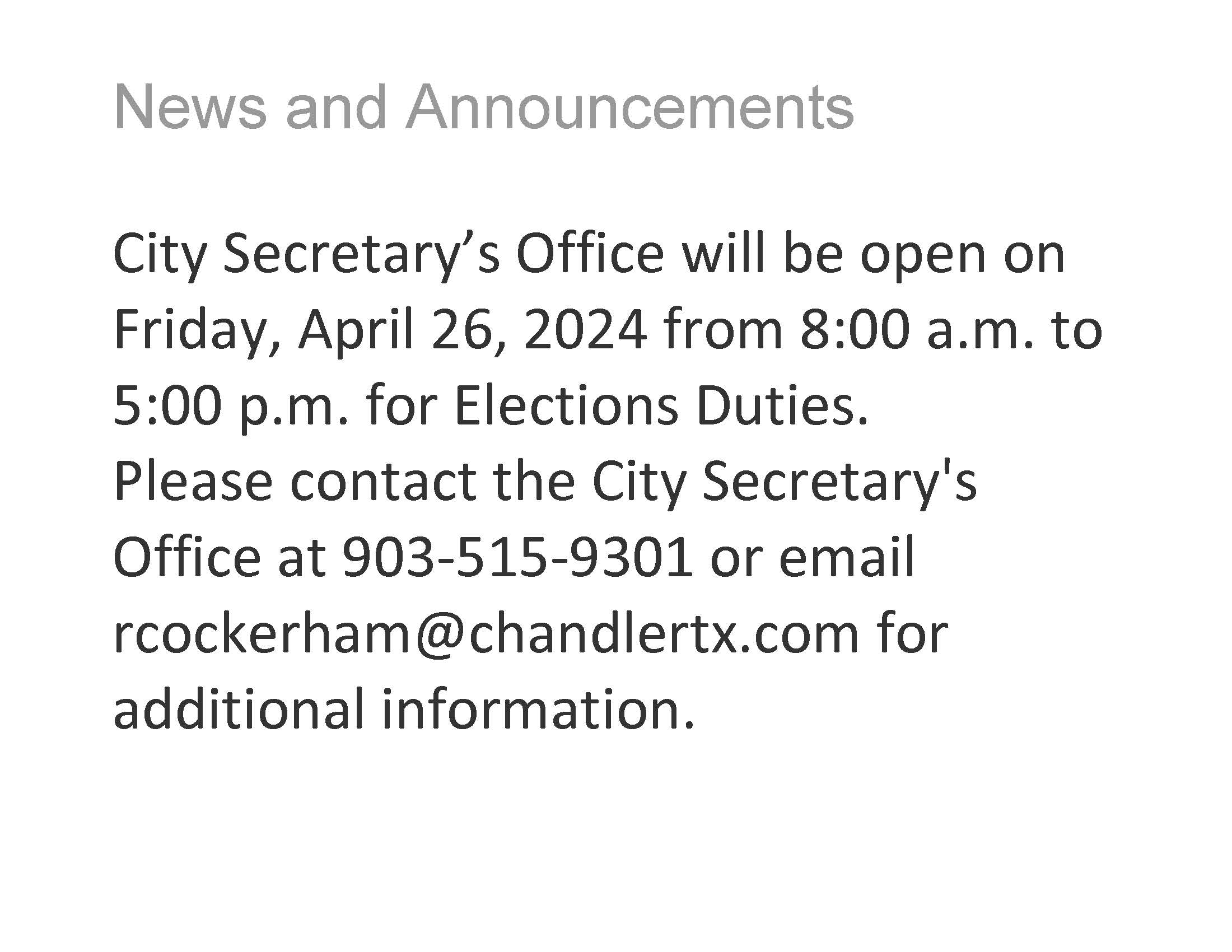 News Announcements April 26